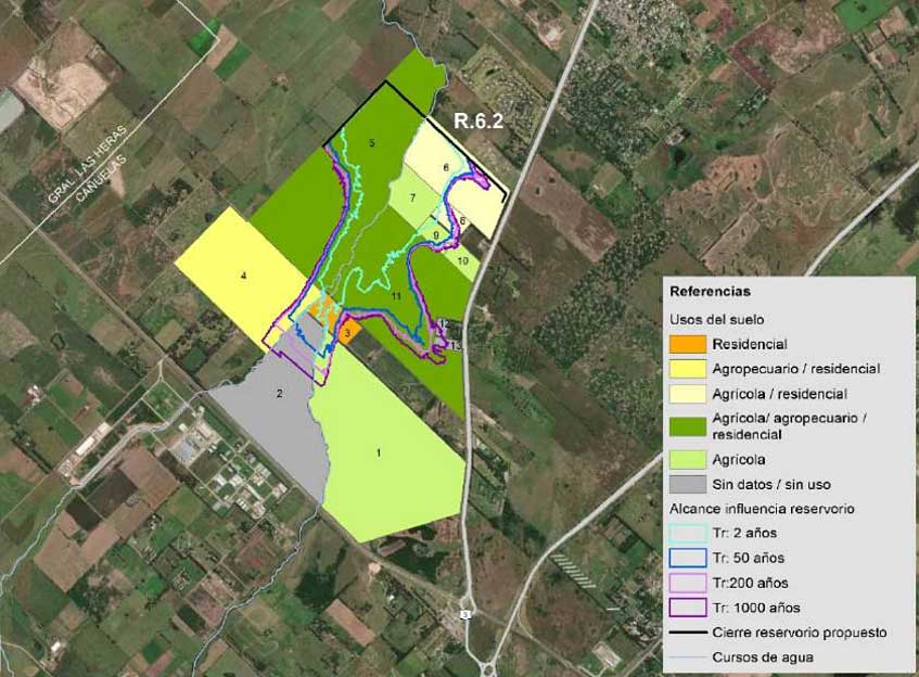 Uso del suelo en la zona alcanzada por el embalse. Fuente: consultoras HYTSA y Serman.