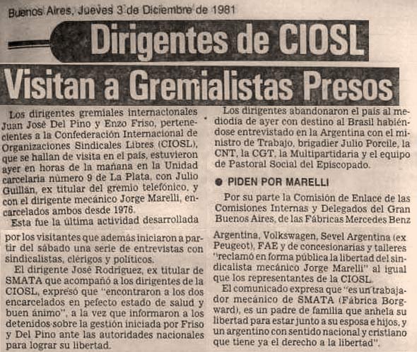 Diario Crónica, 3 de diciembre de 1981. Biblioteca Histórica Nacional / Archivo InfoCañuelas.