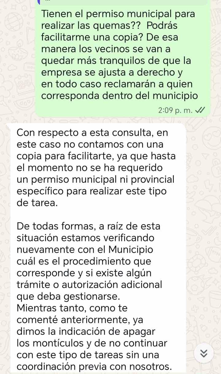 Chat de un vecino afectado con la desarrolladora.