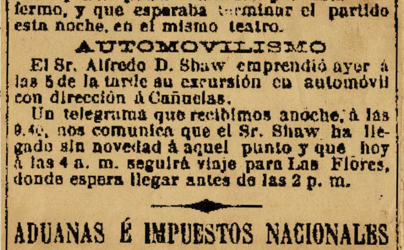 Segundo viaje a Cañuelas documentado en el diario La Prensa, 4 de enero de 1903.